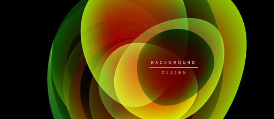 Poster - Abstract colorful layers create dynamic visual effect. Gradient hues blend, forming circular shapes, modern design element.