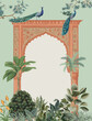 © Sharif - Traditional Mughal Wedding card Invitation, Mughal Arch, Peacock, Tropical Tree.