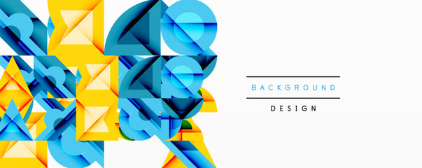 Poster - Abstract geometric shapes, vibrant colors, blue, yellow, modern design. Composition creates dynamic visual texture.