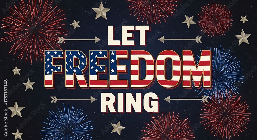 Let freedom ring text with american flag and fireworks Stock Photo ...