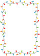 © i_fleurs - Rectangle frame border with festive string of colorful Christmas lights for greeting card, social post, banner, vector isolated on white background.