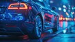 © bani - Electric car night city drive, blurred lights background, transportation image