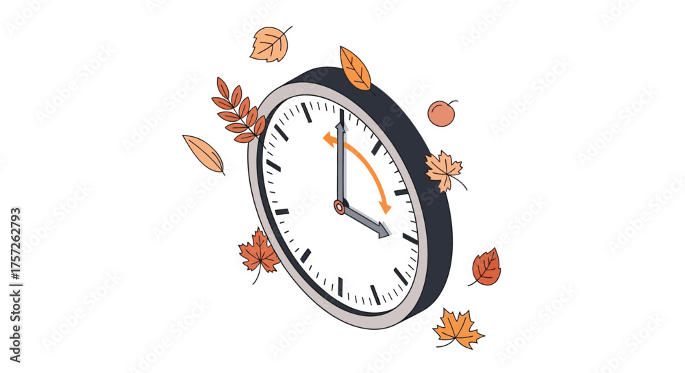 Autumn Clock Adjustment Isometric Graphic Depicting Time Moving Back ...