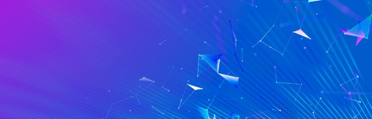 Wall Mural - Structure of connected lines and dots. Wireframe polygonal elements on a dark background. Science and technology. 3d