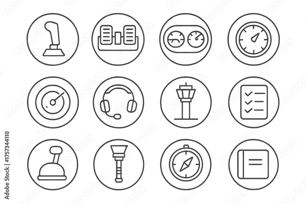 Flight Control Icons. Line style round icons of flight control ...