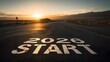 © Line - 2026 start text on road under sunrise symbolizing new beginning