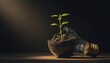 © Оксана Матросова Мат - Seedling growing from a broken light bulb, innovative mood, representing sustainability and nature.