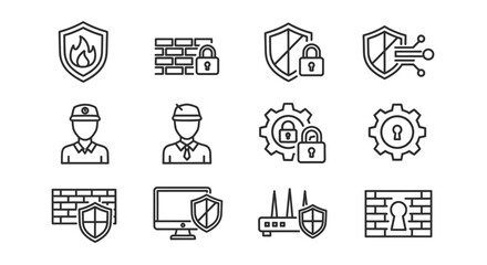 Cybersecurity icons set protecting digital assets and networks data security concepts vector