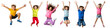 © Image Creative Stock - Group of young boys and girls jumping, smiling, full of energy, captured in motion isolated on white or transparent background background