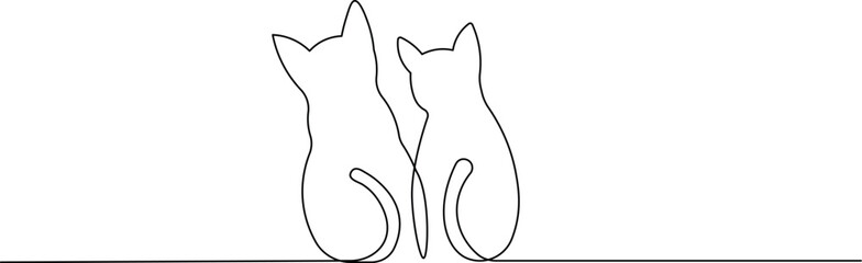 Naklejka na meble One Line Art Two Cats - Minimalist Continuous Line Drawing of Pet Cats Vector Illustration