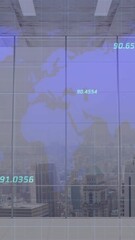 Wall Mural - Animation of chart over map of world and cityscape
