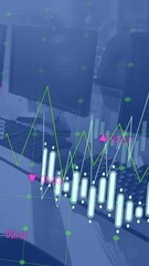 Wall Mural - Animation of financial data processing over computers in empty office