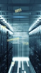 Wall Mural - Animation of numbers and data processing over computer servers