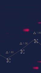 Wall Mural - Animation of statistical data processing and red light spots moving against blue background