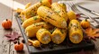 © Proliman - Grilled corn on the cob with fall decorations on wooden surface
