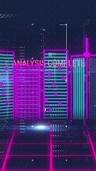 Wall Mural - Animation of interface with data processing on grid network against 3d city model on blue background
