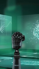 Wall Mural - Animation of robot's hand over human body and human brain spinning on screens