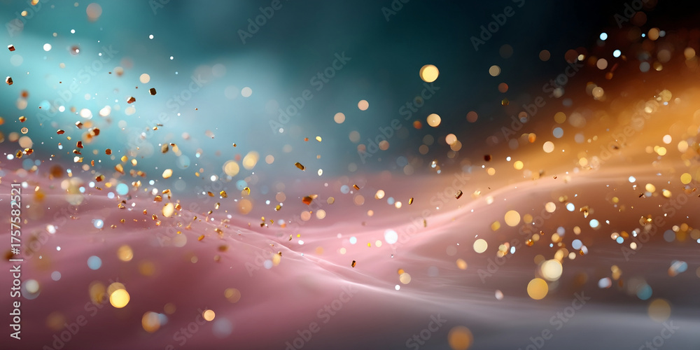 Glowing orbs and dust particles create soft, abstract background ...