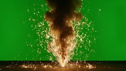 Firework explosion with smoke and sparks on green screen for compositing and special effects use