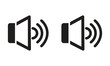 © anis criator - Minimalist flat design illustration of two identical speaker icons with sound waves in black outline on a white background
