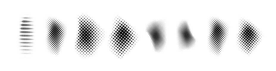 Wall Mural - Dotted halftone waves. Abstract shapes, wave effect dotted gradient. Halftone graphic dots waves. Wave dotted halftone. Vector