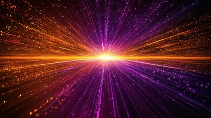 Laser diffraction patterns spectacular radial light burst with vibrant purple orange rays emanating from brilliant central point creating mesmerizing optical interference