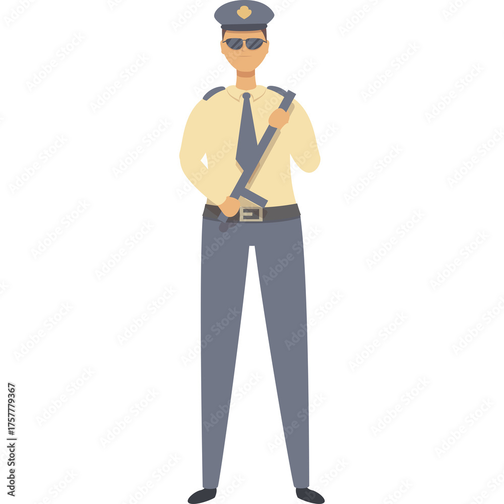 Cartoon illustration of a security guard wearitransparent background in ...