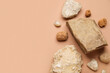 © Pixel-Shot - Composition with different decorative stones on brown background, closeup