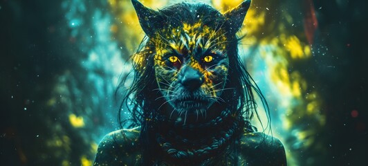  Pointillist grunge design of lycan dryad with abstract dotted pattern,generative AI