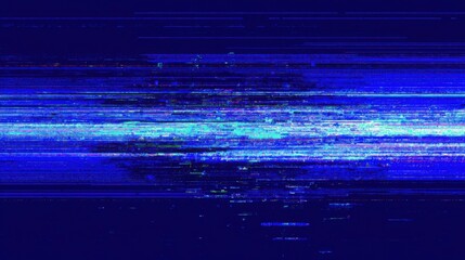 Abstract Glitch Art Data Stream Vibrant Electric Blue Pixels Distorted Lines Disrupting Deep Blue Background Energetic Digital Noise