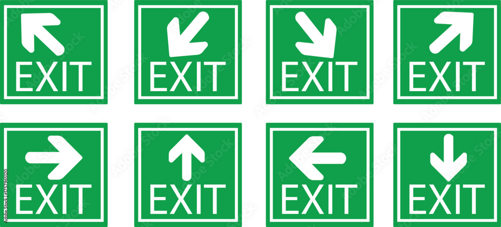 Emergency Exit Icon set. Vector illustration of running man and exit ...