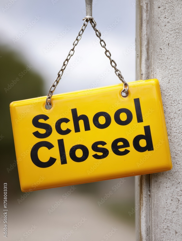 Professional Bright Yellow School Closed Sign Hanging on Gate Authentic ...
