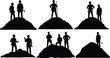 © Creatives Mind - Construction workers silhouette, labor force illustration, industrial teamwork, building site crew, hard hat safety, vector icons for infrastructure, engineering, and surveying themes