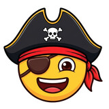 Smiling pirate emoji with eye patch and bandana isolated on transparent background