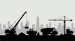 © devilito - Construction site with heavy machinery and equipment silhouette.