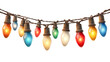 © hassan - A string of colorful vintage christmas lights hanging isolated on white background high resolution png style festive retro illumination garland for decoration design and holiday projects