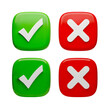 © designspace01 - 3d icon of a set of green check mark and red cross mark icons isolated on transparent background, representing choices, decisions, and confirmations in a digital interface
