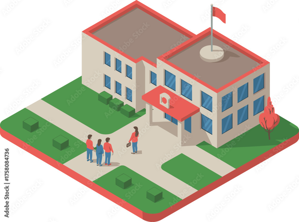 Isometric school building illustration — modern educational facility ...
