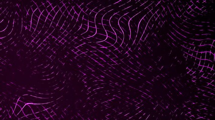 Wall Mural - Moving neon swirling lines with wave warp effects patchwork glowing pattern design on a dark gradient background dynamic abstract motion graphics textured overlay colour way pink magenta