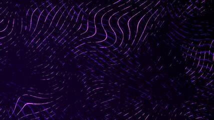 Wall Mural - Moving neon swirling lines with wave warp effects patchwork glowing pattern design on a dark gradient background dynamic abstract motion graphics textured overlay colour way royal purple velvet