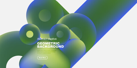 Wall Mural - Abstract geometric composition. Overlapping circles, vibrant green hues, diagonal stripe. Modern design, clean aesthetic, text overlay present.