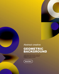 Wall Mural - Abstract geometric design. Vibrant colors blend, creating dynamic visual experience. Text promotes creative background concept.