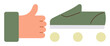 © robu_s - Green roller skate with three yellow wheels alongside a hand showing thumbs up. Ideal for sports, leisure, approval, positivity, success, evaluation, motivation. Simple flat metaphor