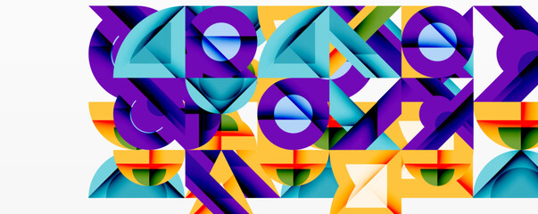 Wall Mural - Abstract geometric shapes overlap, creating vibrant colorful patterns. Composition feels dynamic, modern, playful.