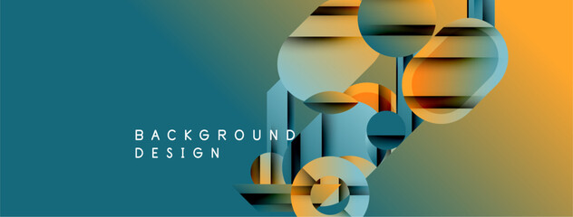 Wall Mural - Abstract geometric shapes overlap, creating dynamic visual effect. Gradient colors blend from teal to orange. Modern design elements present.