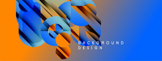 Wall Mural - Abstract geometric shapes blend vibrant blues, oranges. Modern design evokes depth, movement, visual interest. Background text reads background design.