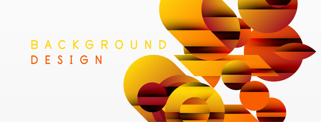 Wall Mural - Abstract geometric shapes overlap, creating warm color gradients. Background features text background design. Minimalist style, modern aesthetic.