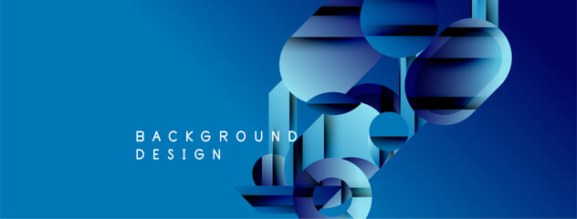 Wall Mural - Abstract blue geometric shapes create dynamic background. Gradient colors suggest depth, modern design aesthetic. Minimalist composition.