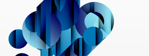 Wall Mural - Abstract geometric composition. Blue shades dominate, forming layered shapes. Minimalist design with clean lines, modern aesthetic.