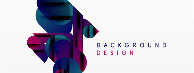Wall Mural - Abstract geometric shapes, vibrant colors, modern design. Background features layered elements, purple, blue hues. Minimalist aesthetic.